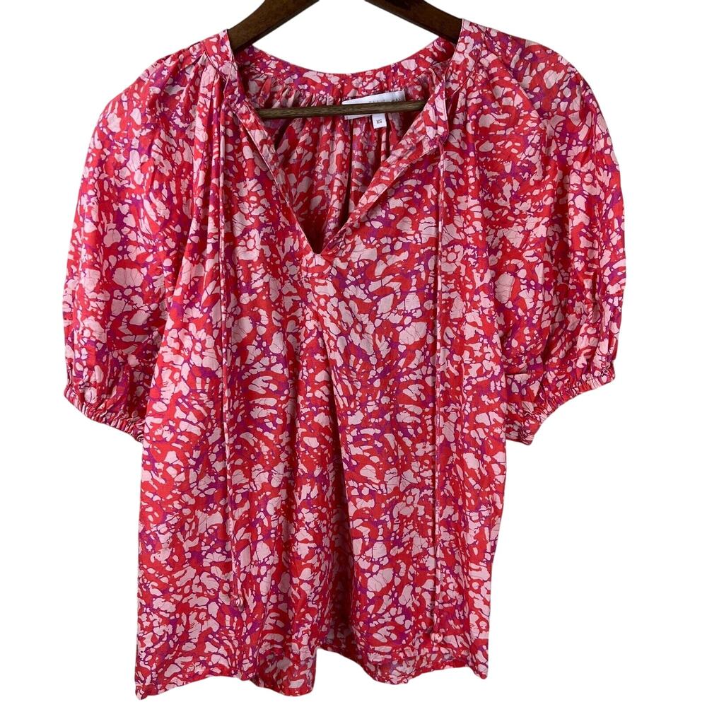 House of Harlow‎ 1960 Womens Cotton Pink Printed Blouse Top Size XS Puff Sleeve